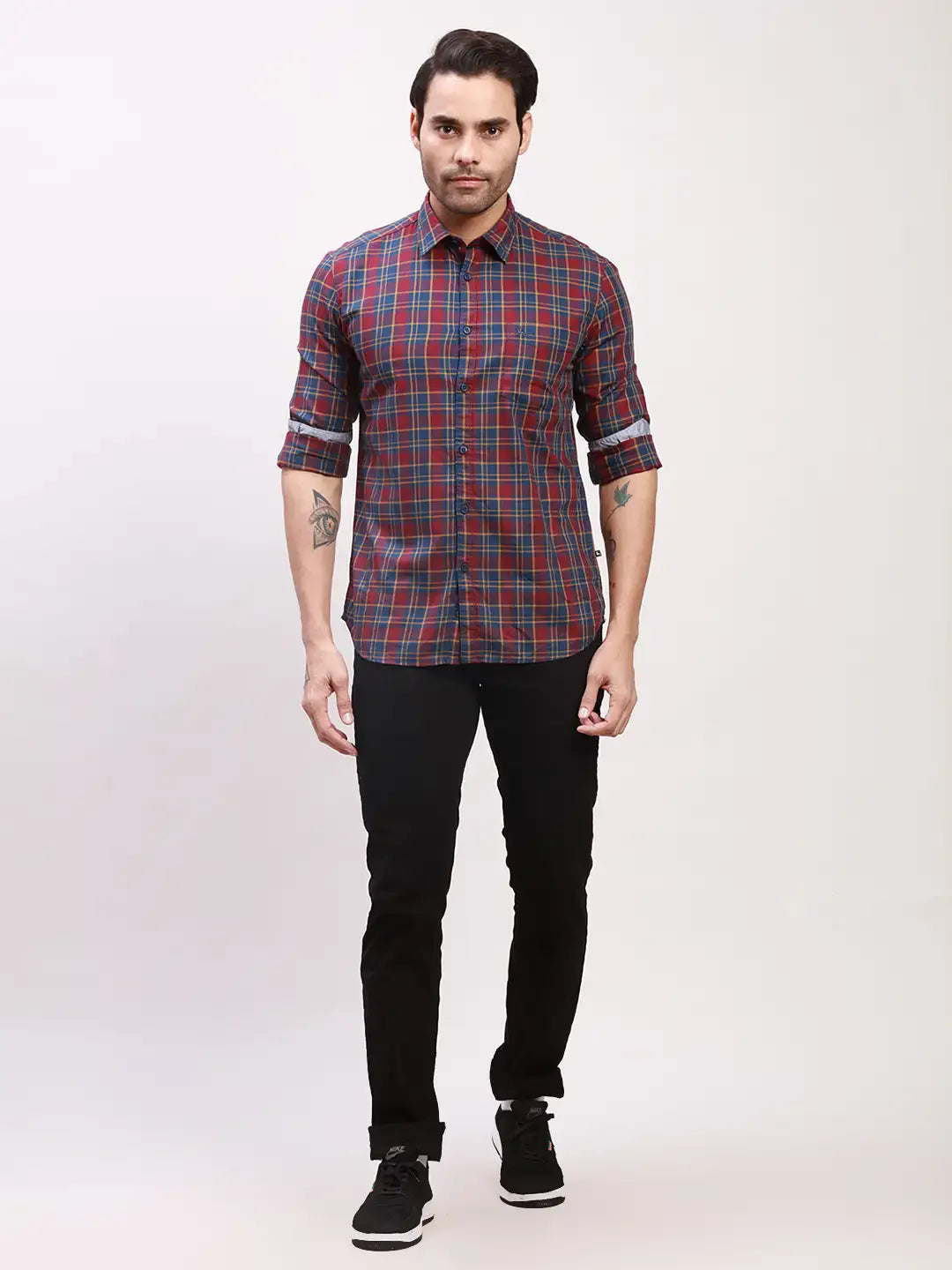 Parx Men Red Checks Slim Fit Cotton Full Sleeve Shirts