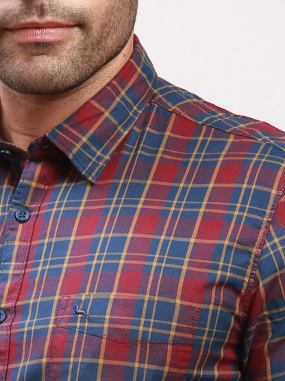 Parx Men Red Checks Slim Fit Cotton Full Sleeve Shirts