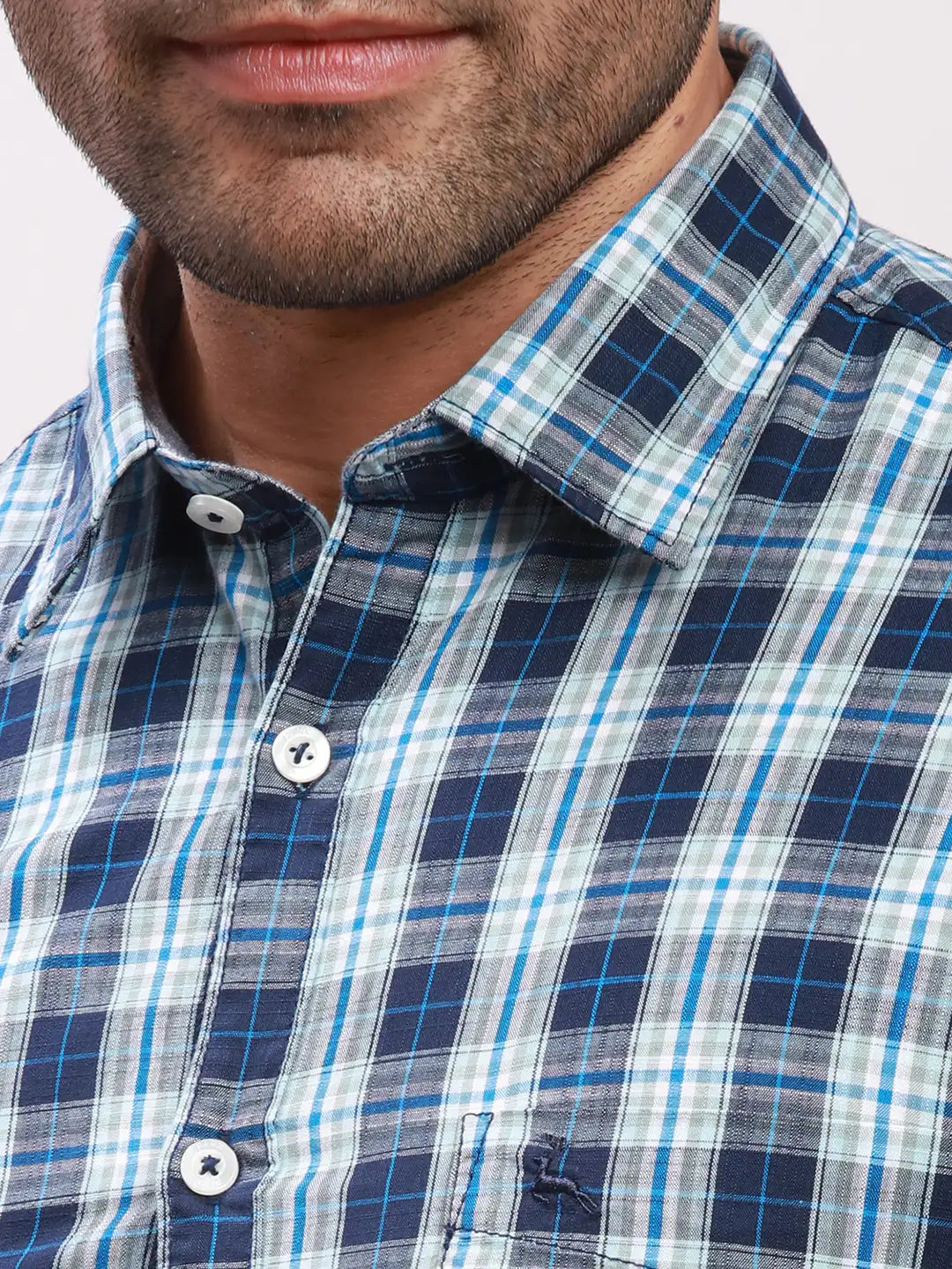 Parx Men Blue Checks Slim Fit Cotton Full Sleeve Shirts