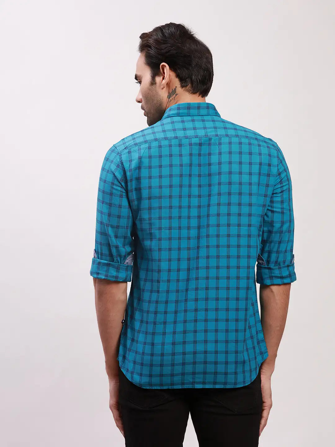 Parx Men Blue Checks Slim Fit Cotton Casual Shirt