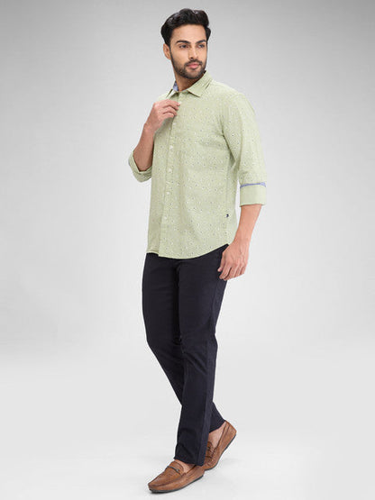Parx Men Green Printed Slim Fit Cotton Shirt
