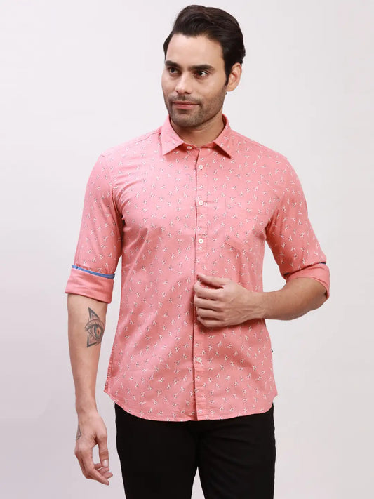 Parx Men Pink Printed Slim Fit Cotton Casual Shirt