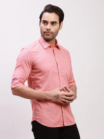 Parx Men Pink Printed Slim Fit Cotton Casual Shirt