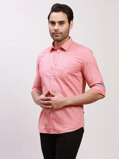 Parx Men Pink Printed Slim Fit Cotton Casual Shirt