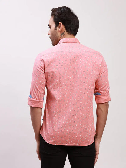 Parx Men Pink Printed Slim Fit Cotton Casual Shirt