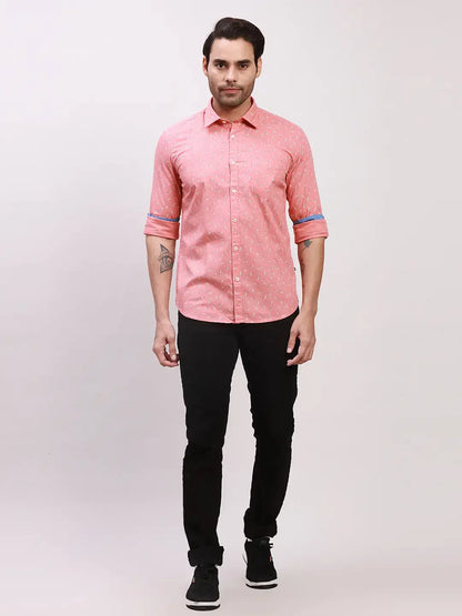Parx Men Pink Printed Slim Fit Cotton Casual Shirt