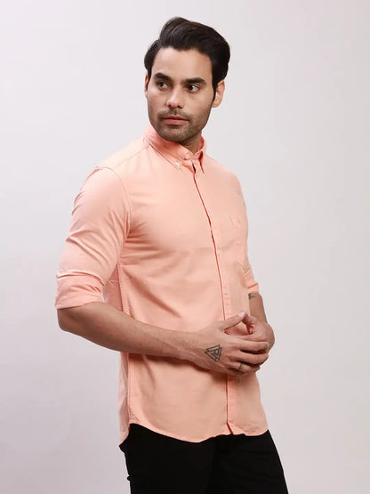 Parx Men Orange Solid Slim Fit Cotton Full Sleeve Shirts