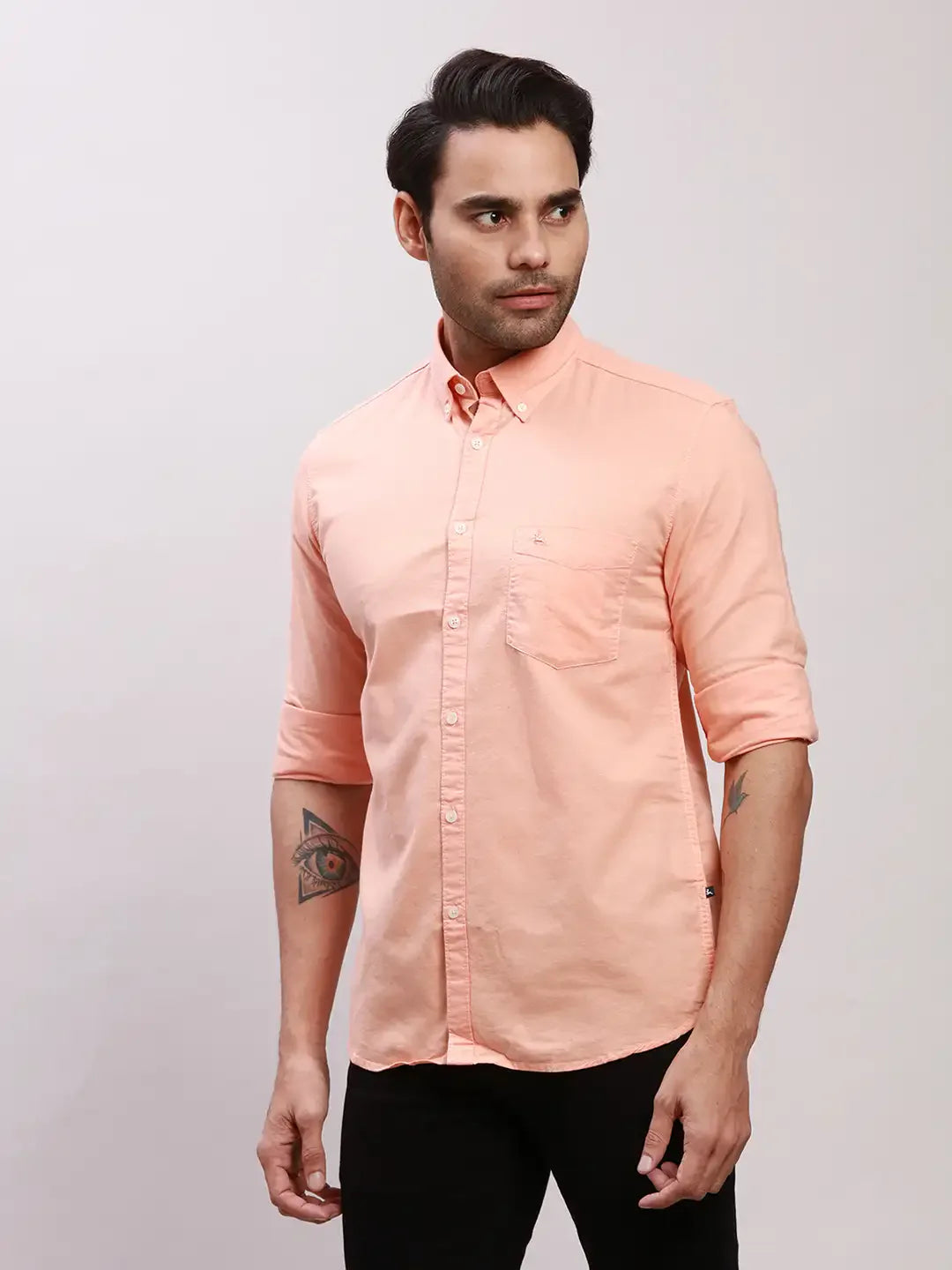 Parx Men Orange Solid Slim Fit Cotton Full Sleeve Shirts