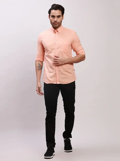 Parx Men Orange Solid Slim Fit Cotton Full Sleeve Shirts