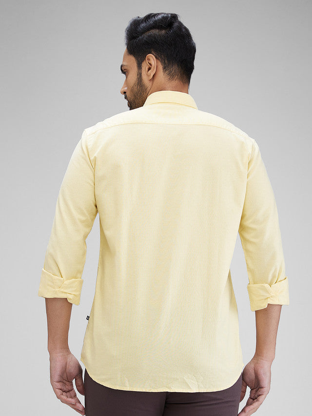 Parx Yellow Solid Slim Fit Cotton Casual Shirt