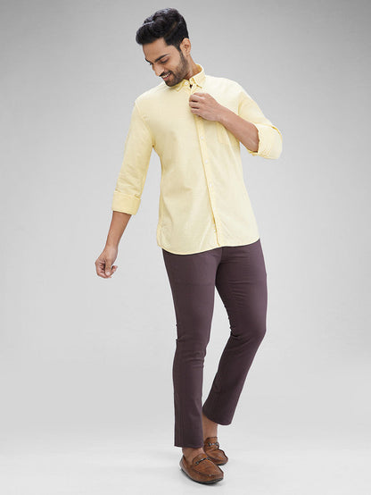 Parx Yellow Solid Slim Fit Cotton Casual Shirt