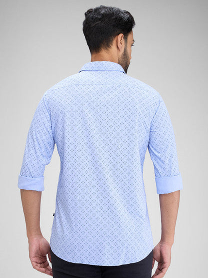 Parx Men Blue Printed Slim Fit Polyester Blend Shirt