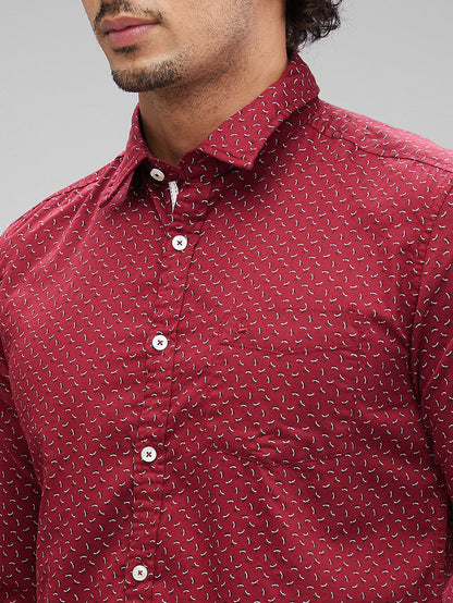 Parx Maroon Printed Slim Fit Cotton Casual Shirt