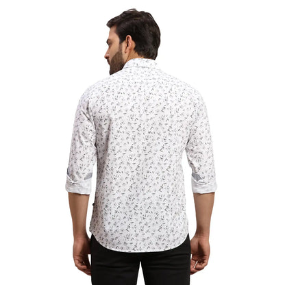 Men White Slim Fit Print Cotton Full Sleeves Cutaway Collar Shirts