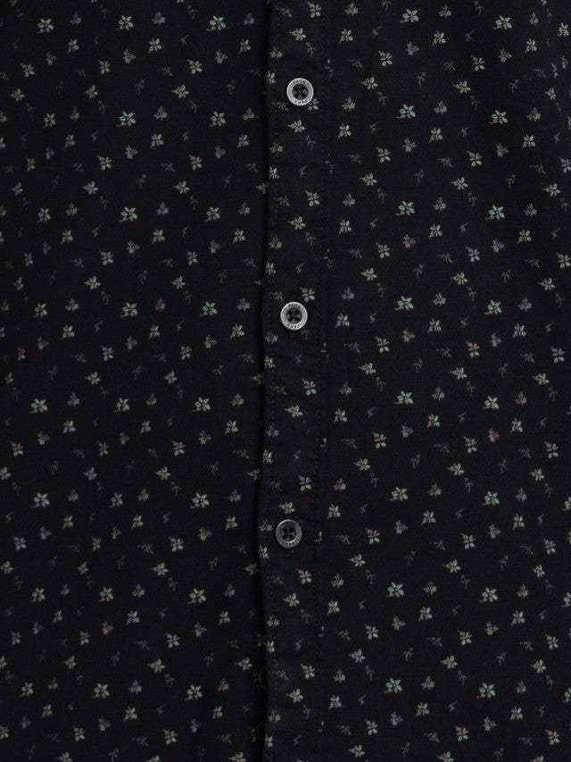 Parx Men Black Printed Slim Fit Full Sleeve Semi Cut Away Collar Shirt