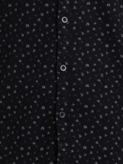 Parx Men Black Printed Slim Fit Full Sleeve Semi Cut Away Collar Shirt