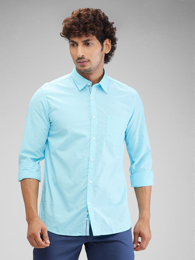Parx Blue Solid Slim Fit Cotton Casual Shirt