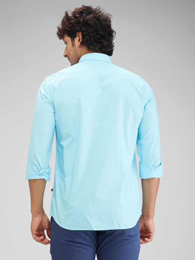 Parx Blue Solid Slim Fit Cotton Casual Shirt