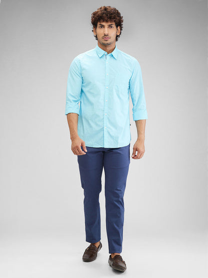 Parx Blue Solid Slim Fit Cotton Casual Shirt