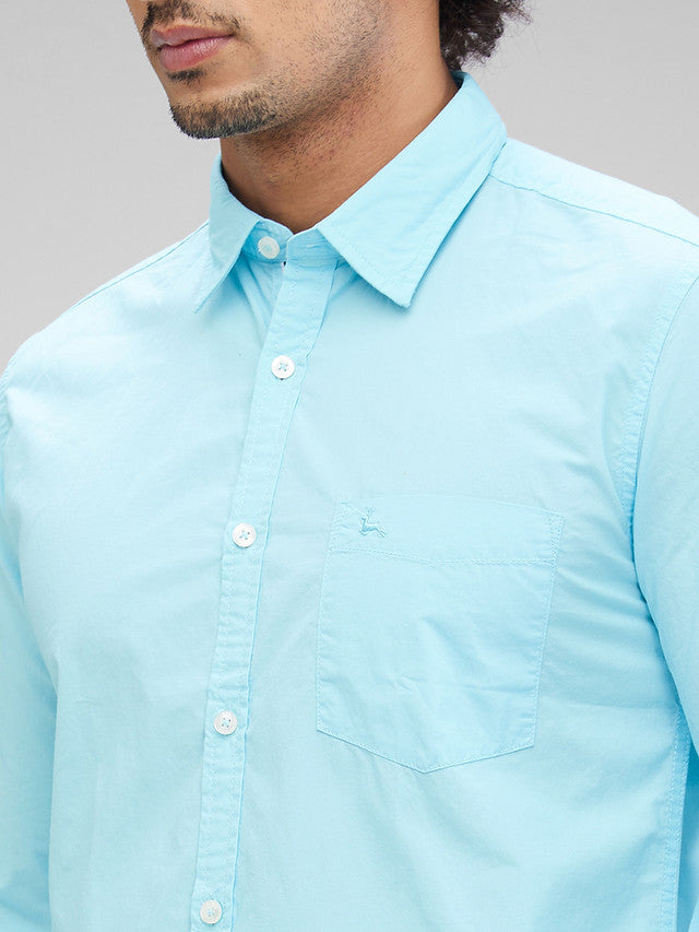 Parx Blue Solid Slim Fit Cotton Casual Shirt
