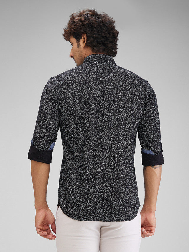 Parx Black Printed Slim Fit Cotton Casual Shirt