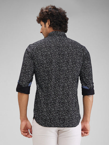Parx Black Printed Slim Fit Cotton Casual Shirt