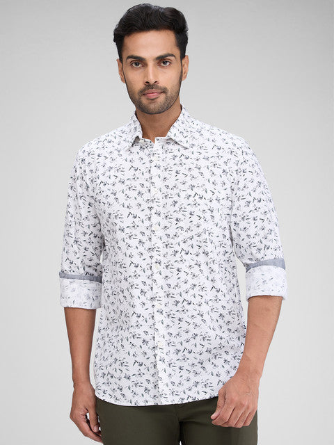 Parx Men White Printed Slim Fit Cotton Shirt