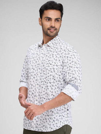 Parx Men White Printed Slim Fit Cotton Shirt