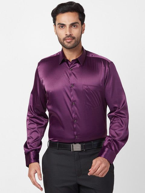 Parx Men Purple Solid Slim Fit Polyester Blend Casual Shirt