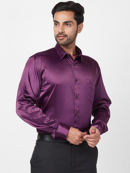 Parx Men Purple Solid Slim Fit Polyester Blend Casual Shirt