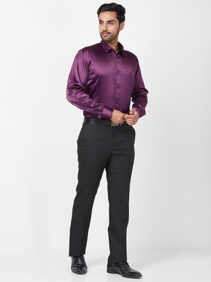 Parx Men Purple Solid Slim Fit Polyester Blend Casual Shirt