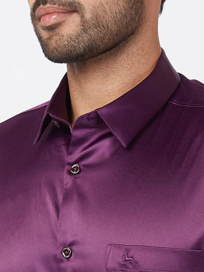 Parx Men Purple Solid Slim Fit Polyester Blend Casual Shirt