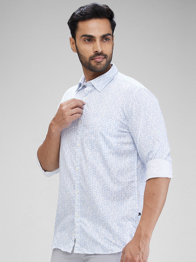 Parx White Printed Slim Fit Cotton Casual Shirt