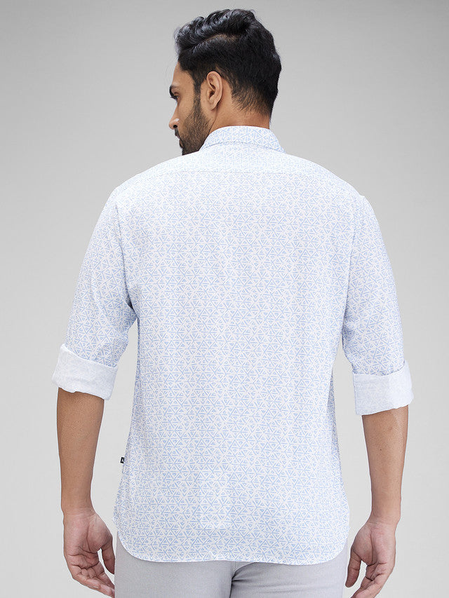 Parx White Printed Slim Fit Cotton Casual Shirt