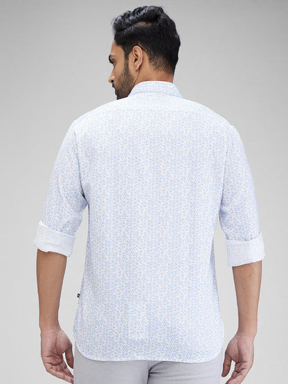 Parx White Printed Slim Fit Cotton Casual Shirt