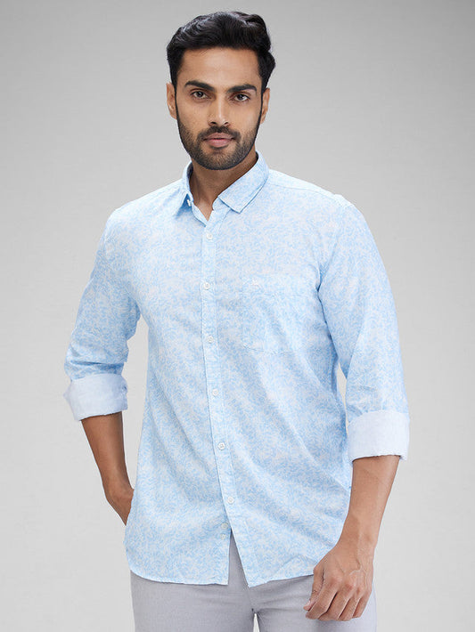 Parx Men Blue Printed Slim Fit Cotton Casual Shirt