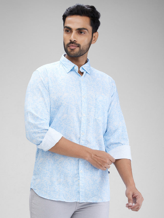 Parx Men Blue Printed Slim Fit Cotton Casual Shirt