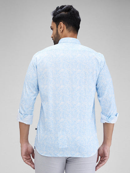 Parx Men Blue Printed Slim Fit Cotton Casual Shirt