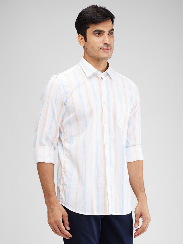 Parx White Printed Slim Fit Cotton Casual Shirt