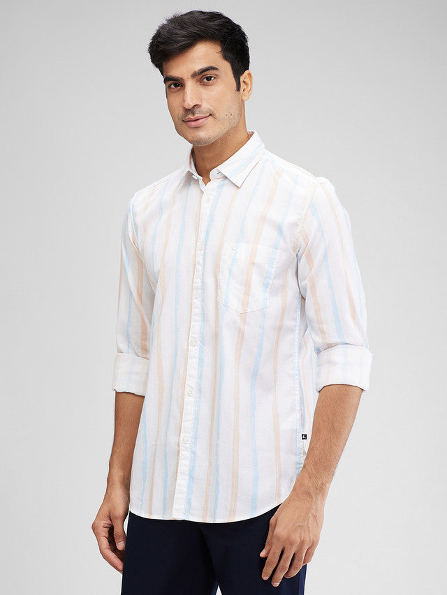 Parx White Printed Slim Fit Cotton Casual Shirt