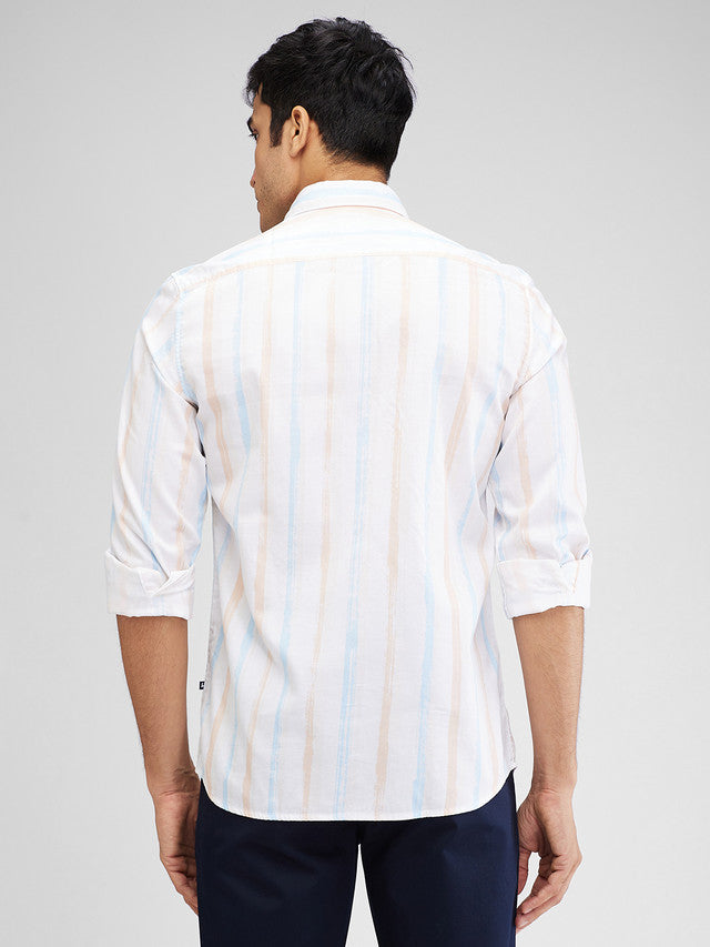 Parx White Printed Slim Fit Cotton Casual Shirt