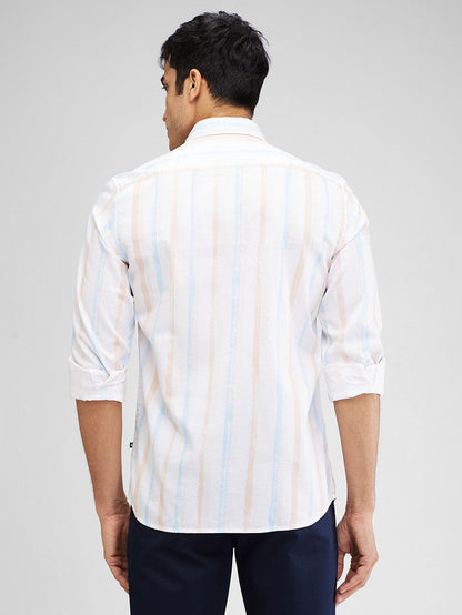 Parx White Printed Slim Fit Cotton Casual Shirt