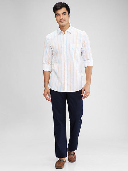 Parx White Printed Slim Fit Cotton Casual Shirt