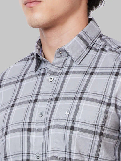 Men Grey Slim Fit Checks Cotton Blend Full Sleeve Shirts