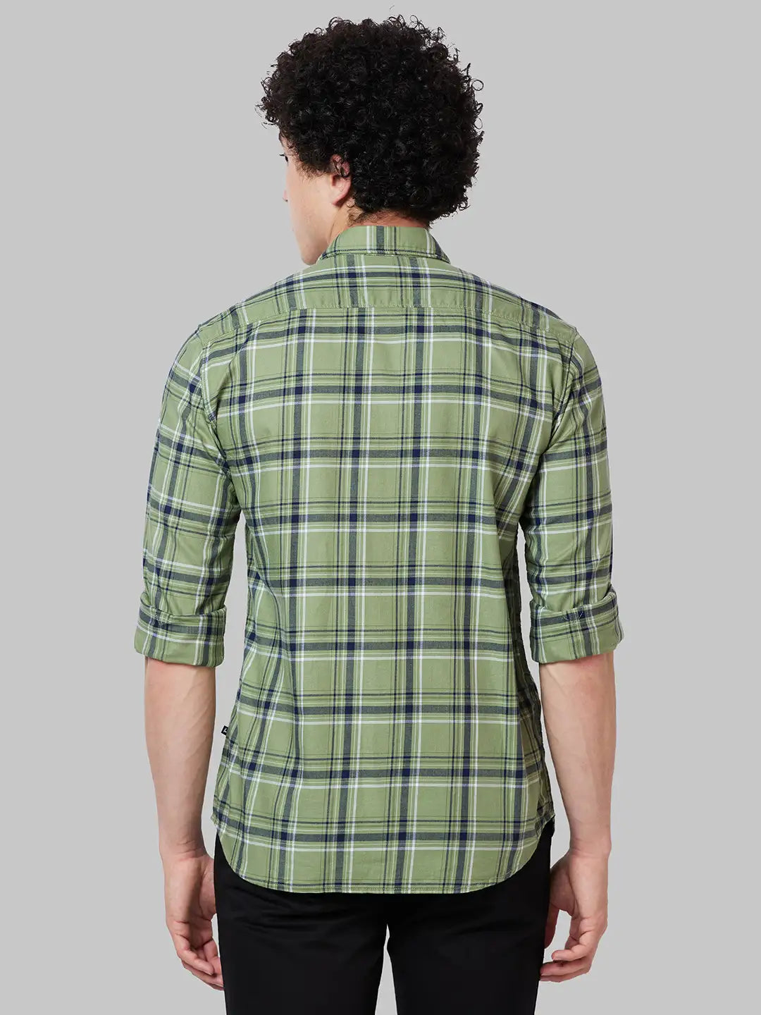 Men Green Slim Fit Checks Cotton Full Sleeve Shirts