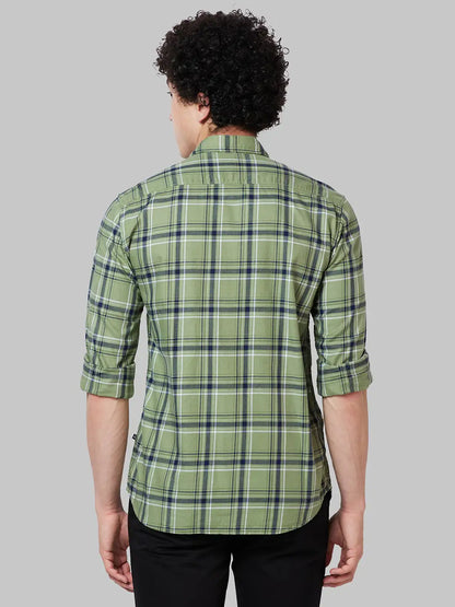 Men Green Slim Fit Checks Cotton Full Sleeve Shirts