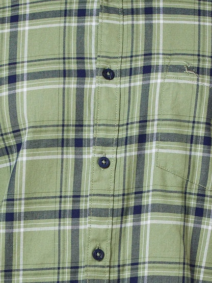 Men Green Slim Fit Checks Cotton Full Sleeve Shirts