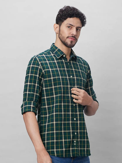 Parx Men Green Checks Slim Fit Cotton Full Sleeve Shirts