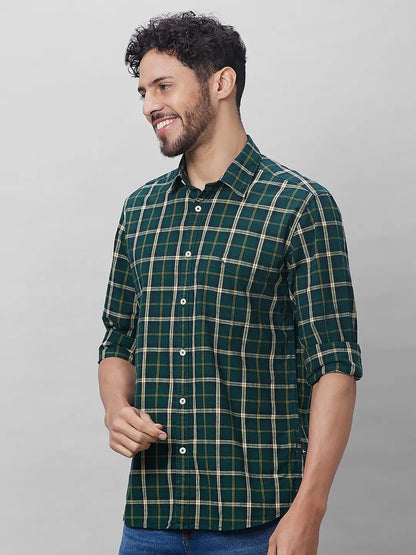 Parx Men Green Checks Slim Fit Cotton Full Sleeve Shirts