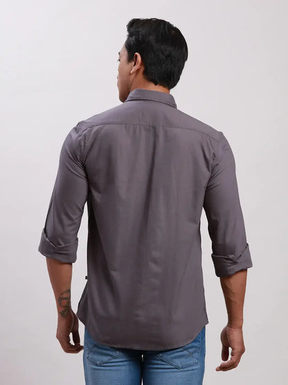 Parx Men Grey Slim Fit Solid Cotton Full Sleeve Cutaway Collar Shirts
